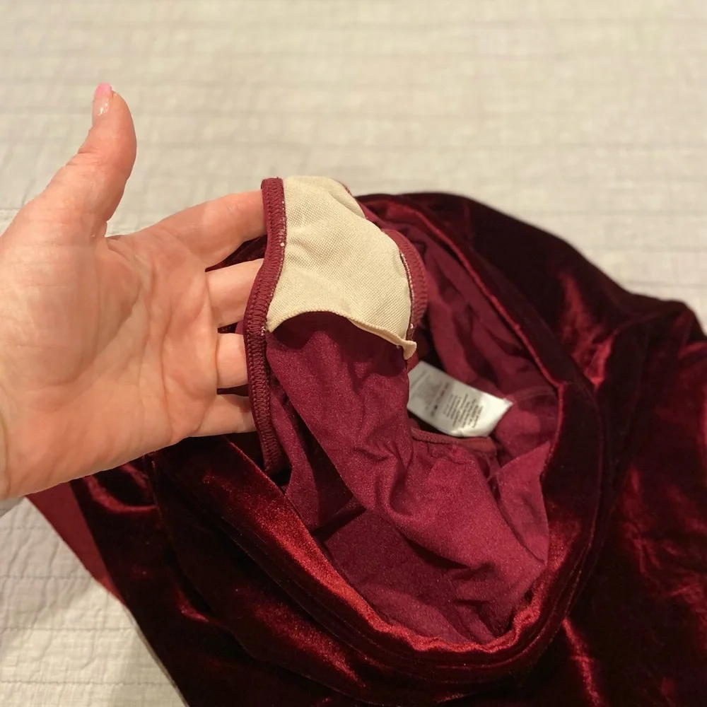 Weissman Burgundy Velvet Dance Costume Set MA Crossover Top & Ruched Skirt